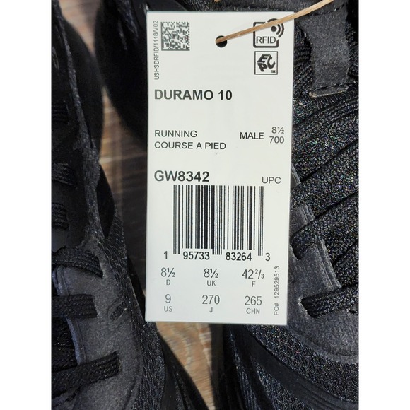 Adidas Duramo 10 Wide Sneaker Mens Size 9 Athletic Running Shoes Triple‎ Black main image 7